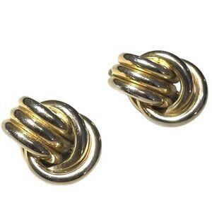 Vintage TRIFARI Large Knot Shiny Gold Tone Clip Earrings SIGNED TRIFARI